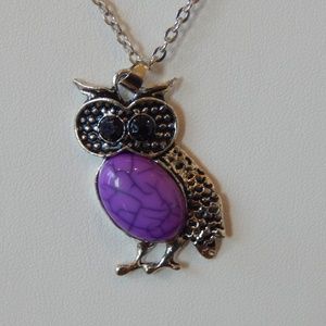 NWT Owl Necklace with Purple Stone and 20" Chain